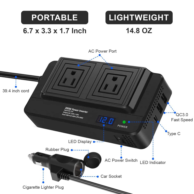 200W Car Inverter Power Conver - đánh giá và giá Outdoor Power Adapter Usb C